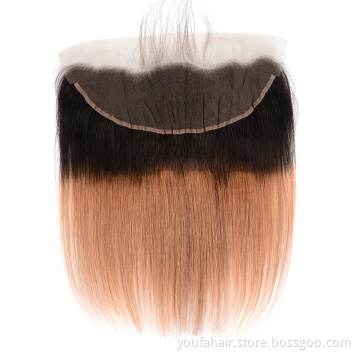 Brazilian Cuticle Aligned 1B 30 Ombre Straight Hair HD Lace Frontal Virgin Human Hair Pre Colored 13x4 Inch Swiss Lace Closure